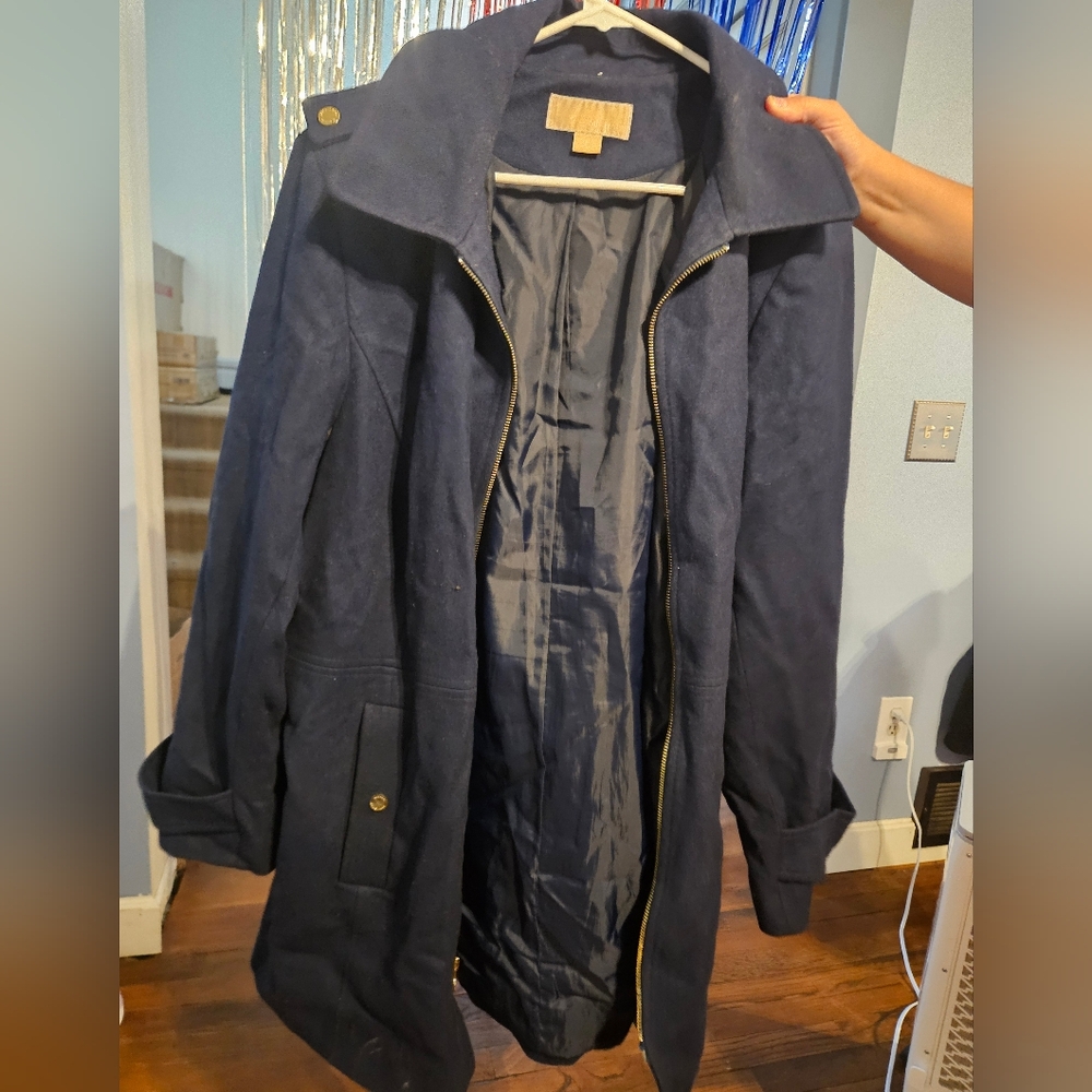 Michael Kors Black Navy Wool Zipper Jacket Coat
